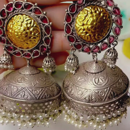 Antique Silver Plated Jumbo Jhumkas