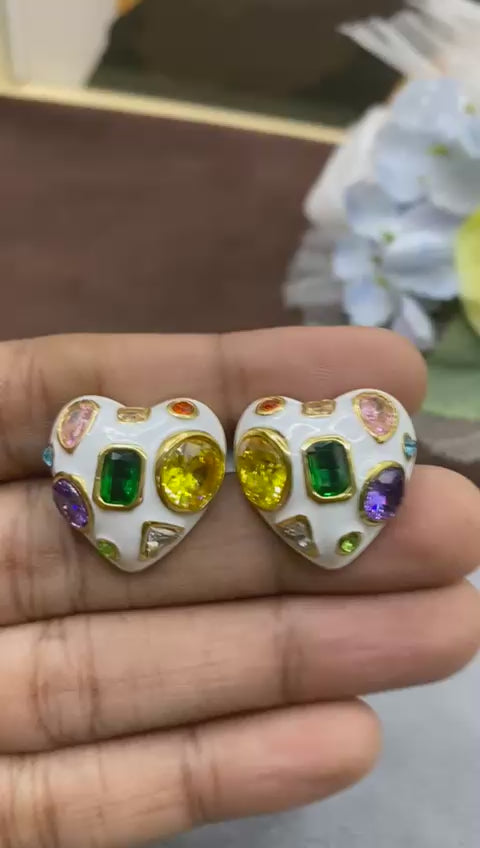Cupid Prism Heart Stud Earrings – Valentine Special Multi-Stone Jewellery | Senoritabyparnita