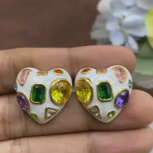 Cupid Prism Heart Stud Earrings – Valentine Special Multi-Stone Jewellery | Senoritabyparnita